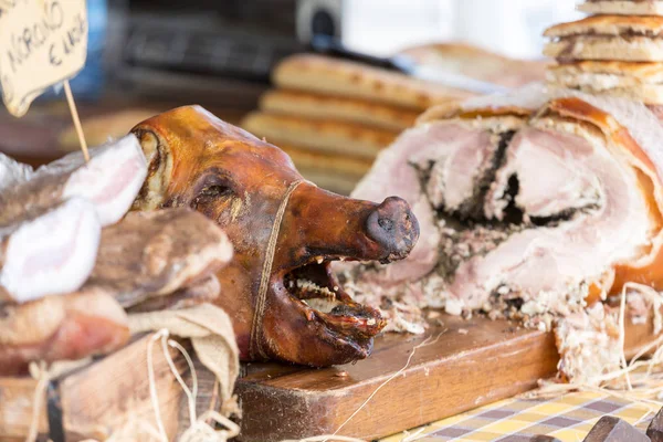 stock image Italian different traditional sausages and ham  at the store