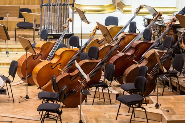 Violines bajos viejos en el escenario —  Fotos de Stock