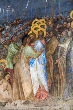 Freskler Judas kiss Duomo vaftizhane veya Giusto de Menabuoi tarafından Santa Maria Assunta Katedrali