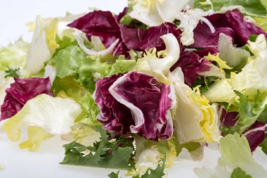  Yeşil ve kırmızı yaprak marul. Beyaz bir arka plan üzerinde izole