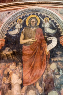Duomo vaftizhane veya Giusto de Menabuoi tarafından Santa Maria Assunta Katedrali freskler. Padua. İtalya.
