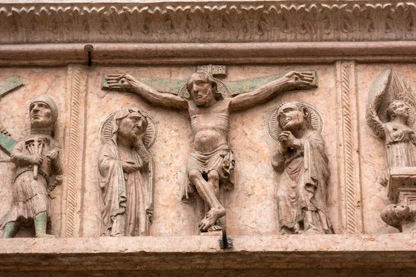 Relief on Facade of Sant\'Anastasia Church in Verona, Italy