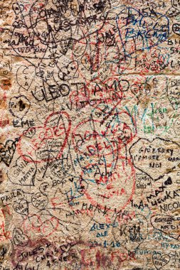 Aşk mesajı Juliet evde, Verona, İtalya ile kaplı duvar parçası.