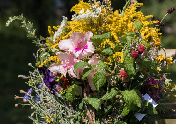 Handmade  beautiful bouquets from flowers and herbs. — Stock Photo, Image