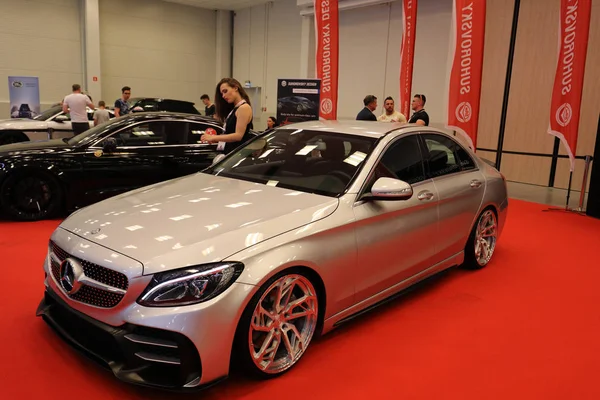 Engine tuning Mercedes displayed at 3rd edition of MOTO SHOW in Krakow. Poland. Exhibitors present  most interesting aspects of the automotive industry — Stock Photo, Image