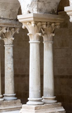 Montmajour Abbey yakınındaki Arles, Fransa cloisters sütunlarda Romanesk başkentleri