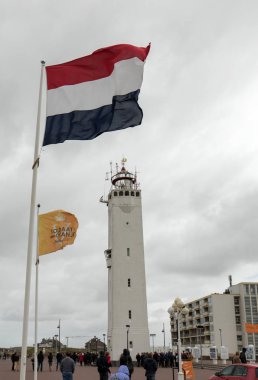 Noordwijk, Hollanda - 22 Nisan 2017: Noordwijk, Hollanda'nın deniz feneri görünümüne,