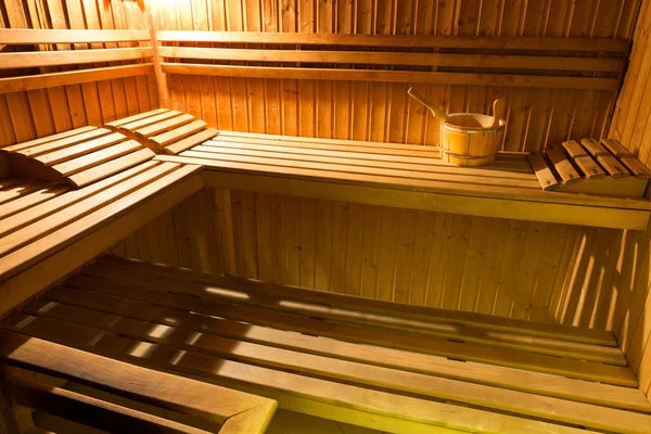 Wnętrza Drewniane Łóżko Domu Sauna — Zdjęcie stockowe