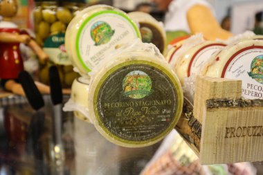 Cracow Polonya - 16 Kasım 2017: Büyük peynir Gastrofood - Ticaret Fuarı için gıda ve içecekler için Catering Cracow adlı Pecorino. Polonya