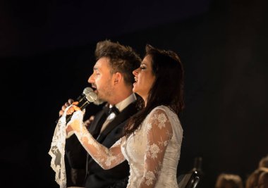 Krakov, Polonya - 8 Aralık 2017: Multimedya Noel hitabet - Varşova Futura ve koro Fermata tarafından gerçekleştirilen Bethlehem için galası. Cracow. Polonya