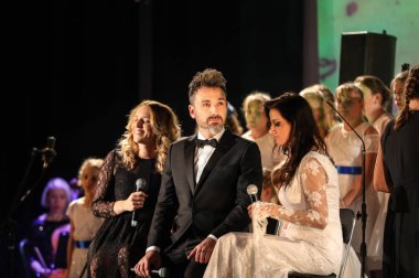 Krakov, Polonya - 8 Aralık 2017: Multimedya Noel hitabet - Varşova Futura ve koro Fermata tarafından gerçekleştirilen Bethlehem için galası. Cracow. Polonya