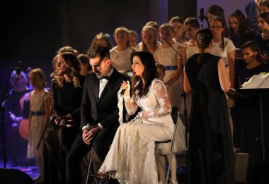 Krakov, Polonya - 8 Aralık 2017: Multimedya Noel hitabet - Varşova Futura ve koro Fermata tarafından gerçekleştirilen Bethlehem için galası. Cracow. Polonya