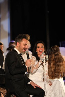 Krakov, Polonya - 8 Aralık 2017: Multimedya Noel hitabet - Varşova Futura ve koro Fermata tarafından gerçekleştirilen Bethlehem için galası. Cracow. Polonya