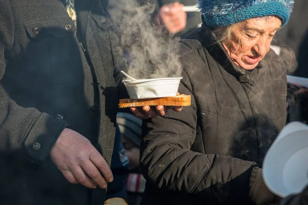 Cracovia Polonia Diciembre 2017 Nochebuena Para Pobres Sin Hogar Plaza —  Fotos de Stock