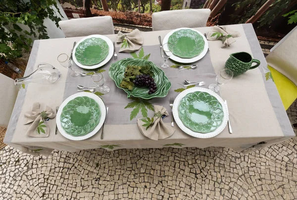 Mesa Preparada Saborosa Sofisticada Aguarda Chegada Dos Hóspedes — Fotografia de Stock