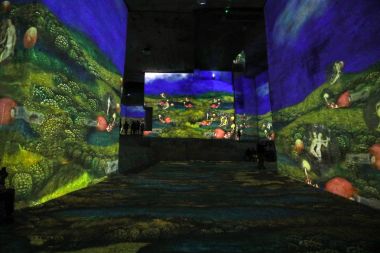 Les Baux, Fransa - 26 Haziran 2017: Fantastik ve harika bir dünya, Bosch, Brueghel ve Arcimboldo. Gösterinin yaklaşık 30 dakika sürer ve Carrires de Lumires 7000 m2 bir alan üzerinde görüntülenen 2000'den fazla dijital görüntüleri içeren 