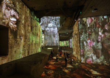 Les Baux, Fransa - 26 Haziran 2017: Fantastik ve harika bir dünya, Bosch, Brueghel ve Arcimboldo. Gösterinin yaklaşık 30 dakika sürer ve Carrires de Lumires 7000 m2 bir alan üzerinde görüntülenen 2000'den fazla dijital görüntüleri içeren 
