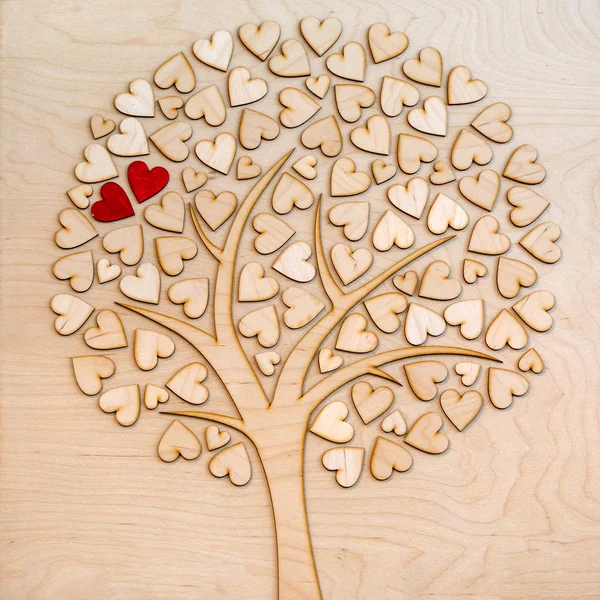 Ecological love tree with two red hearts