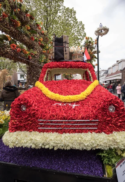 Noordwijkerhout Nederland April 2017 Platform Met Tulpen Hyacinten Tijdens Traditionele — Stockfoto