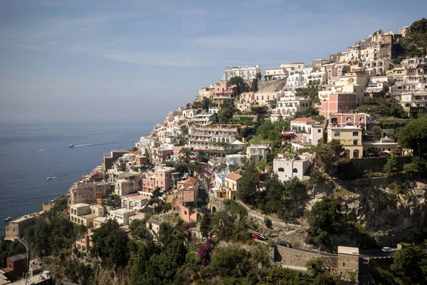 Panorama of Positano with houses climbing up the hill, Campania, Italy