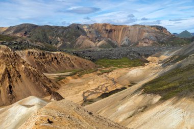 Fjallabak Doğa Rezervi 'ndeki Landmannalaugar volkanik dağları. İzlanda