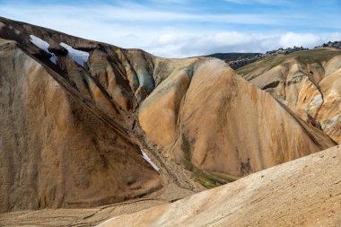 Fjallabak Doğa Rezervi 'ndeki Landmannalaugar volkanik dağları. İzlanda