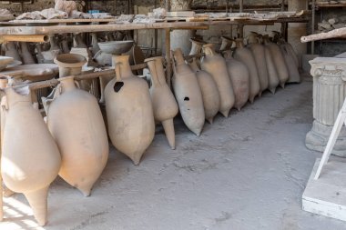 Pompei 'de Vesuvius patlamasından kurtulan gemiler, saksılar ve çeşitli eserler çıkarıldı ve kataloglandı. Pompei, İtalya