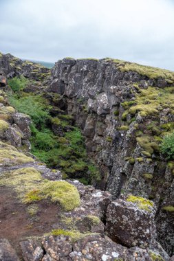 Thingvellir, Avrupa ve Amerikan plakaları buluştuğu. Thingvellir Milli Parkı yakınındaki Reykjavik, İzlanda 