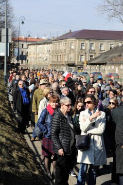 Krakov, Polonya - 11 Mart 2018: Krakow getto tasfiye - anma Mart 75 dönümü. Cracow. Polonya