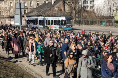 Krakov, Polonya - 11 Mart 2018: Krakow getto tasfiye - anma Mart 75 dönümü. Cracow. Polonya