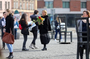 Krakov, Polonya - 11 Mart 2018: Krakow getto tasfiye - anma Mart 75 dönümü. Cracow. Polonya