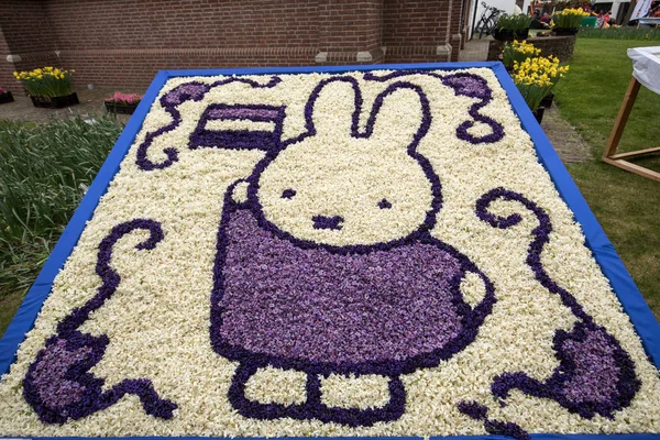 Coelho Páscoa Feito Jacintos Desfile Flores Tradicionais Bloemencorso Noordwijk Para — Fotografia de Stock