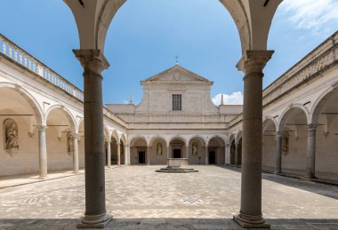 Montecassino, Italy - June 17, 2017: Cloister of Benedictine abbey of Montecassino. Italy clipart