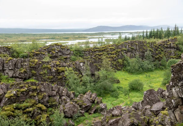 Thingvellir Gdzie Spełniają Europejskie Amerykańskie Płyty Park Narodowy Thingvellir Pobliżu — Zdjęcie stockowe