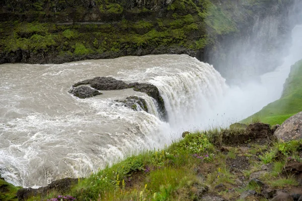 Gullfoss Most Spectacular Waterall Two Cascades Hvita River Tumbling Deep — Stock Photo, Image