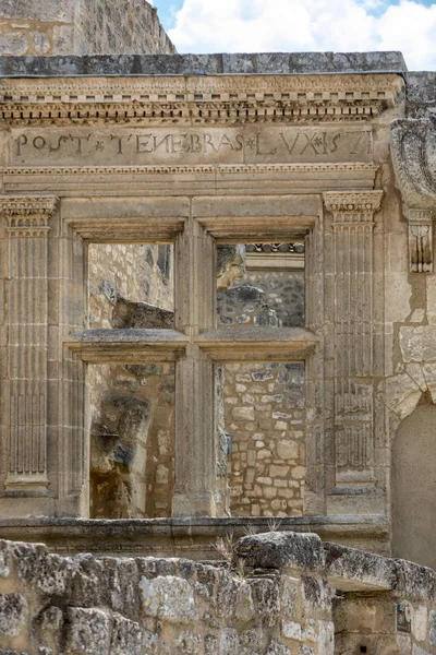 Post Tenebras Lux Window Überbleibsel Der Renaissance Dorf Les Baux — Stockfoto