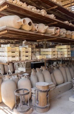 Pompei 'de Vesuvius patlamasından kurtulan gemiler, saksılar ve çeşitli eserler çıkarıldı ve kataloglandı. Pompei, İtalya