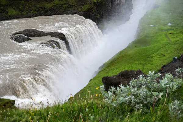 Gullfoss Waterfall Islanti Heinäkuuta 2017 Gullfoss Upein Vesiputous Kaksi Kaskadia — kuvapankkivalokuva