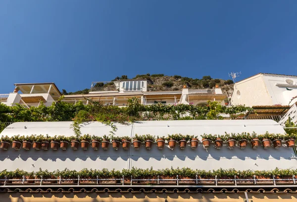 Wiersz Doniczki Jednym Domów Mieście Positano Wybrzeżu Amalfi Włochy — Zdjęcie stockowe
