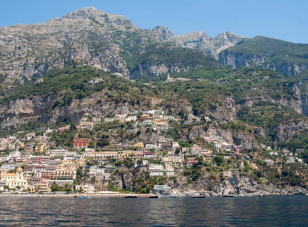 Colourful Positano Jewel Amalfi Coast Its Multicoloured Homes Buildings Perched — Stock Photo, Image