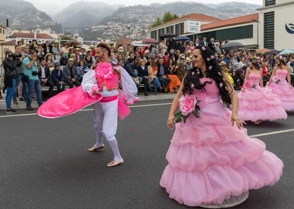 Funchal Madeira Portugal April 2018 Group People Pink Costumes Dancing — Stock Photo, Image