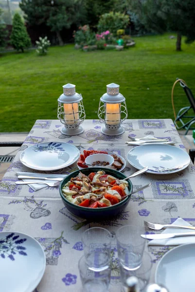 Preparado Para Mesa Jantar Terraço — Fotografia de Stock