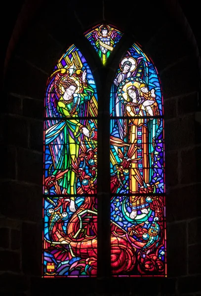Mont Saint Michel Francja Września 2018 Witraże Kościele Parafialnym Saint — Zdjęcie stockowe
