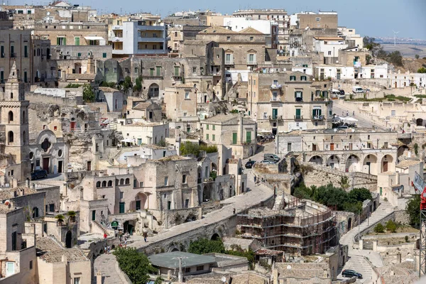 마테라 Sassi Matera 전경은 마테라 역사적 지역으로 주거지로 알려져 바실리카타 — 스톡 사진