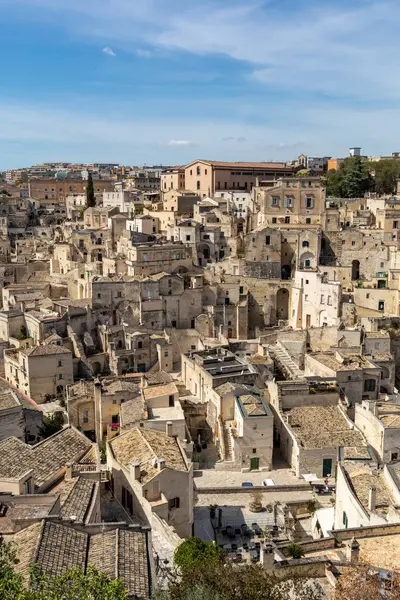 Pohled Sassi Matera Historickou Čtvrť Městě Matera Známé Pro Své — Stock fotografie