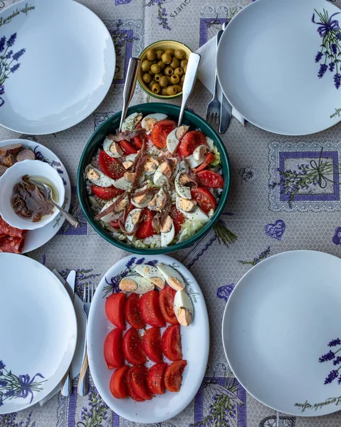 Preparato Cena Tavolo Sulla Terrazza — Foto Stock