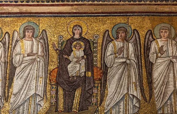 Ravenna Italia Septembrie 2019 Mozaicul Mariei Lui Isus Între Îngeri — Fotografie, imagine de stoc