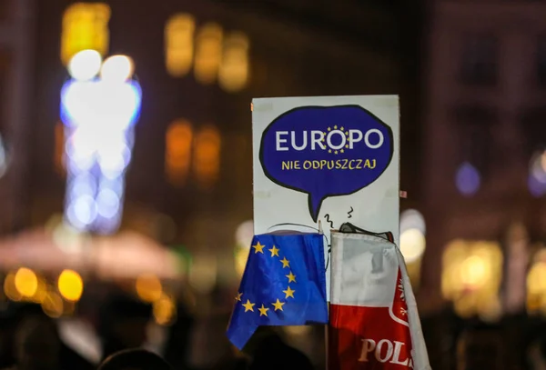 Cracovia Polonia Diciembre 2019 Una Protesta Defensa Tribunales Independientes Bajo —  Fotos de Stock