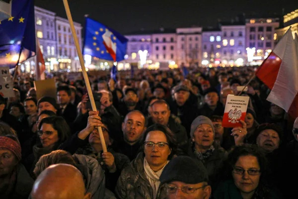 Краков Польща Грудня 2019 Протест Захист Незалежних Судів Під Гаслом — стокове фото