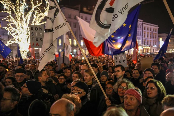 Краков Польща Грудня 2019 Протест Захист Незалежних Судів Під Гаслом — стокове фото